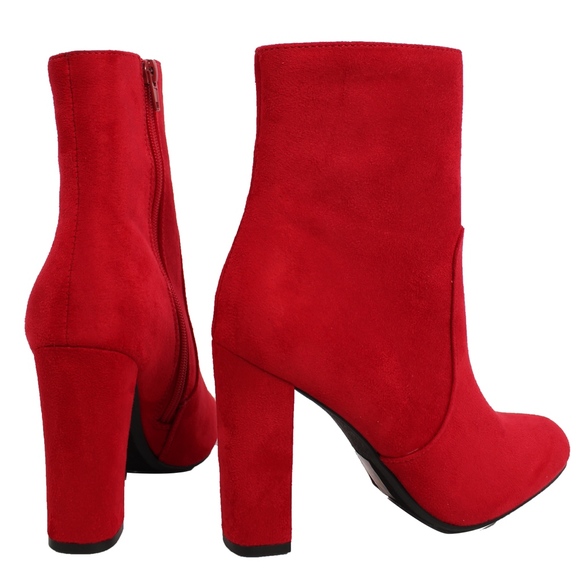 SIZE 7.5 Red Almond Toe High Top Chunky heel Boot - Picture 7 of 8